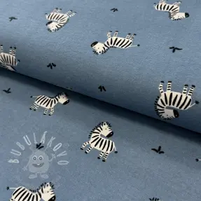 Bavlněná látka FLANNEL Zebras blue