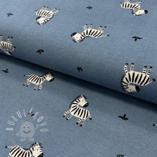 Bavlněná látka FLANNEL Zebras blue