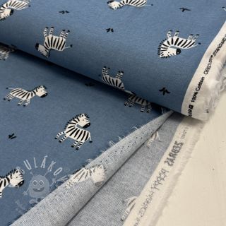 Bavlněná látka FLANNEL Zebras blue