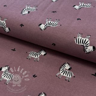 Bavlněná látka FLANNEL Zebras mauve
