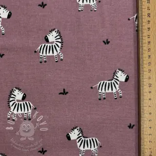 Bavlněná látka FLANNEL Zebras mauve