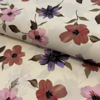 Bavlněná látka VISCOSE Flowers offwhite digital print