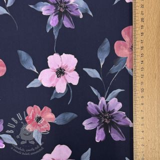 Bavlněná látka VISCOSE Flowers navy digital print
