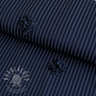 Viskóza YARN DYED Stripes and flowers navy