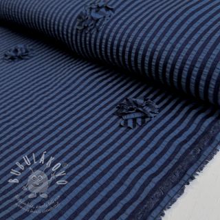 Viskóza YARN DYED Stripes and flowers navy