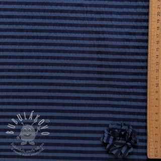 Viskóza YARN DYED Stripes and flowers navy