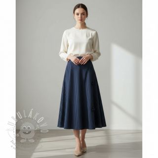 Viskóza YARN DYED Stripes and flowers navy