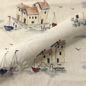 Dekorační látka Linenlook Seaside House View digital print