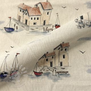 Dekorační látka Linenlook Seaside House View digital print