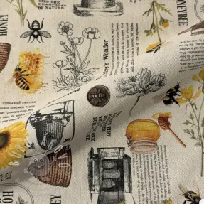 Dekorační látka Linenlook Bee Honey Recipe digital print
