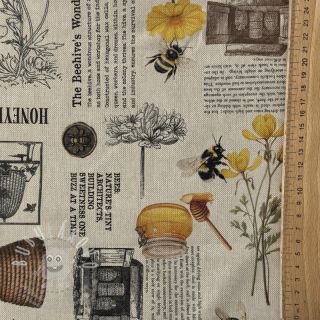 Dekorační látka Linenlook Bee Honey Recipe digital print