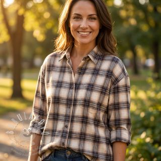 Bavlněná látka YARN DYED BRUSHED Check Tim beige