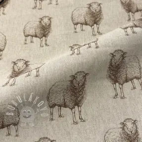 Dekorační látka Linenlook Pen Drawing Sheep digital print