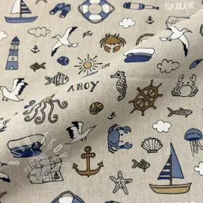 Dekorační látka Linenlook premium Nautical Doodle