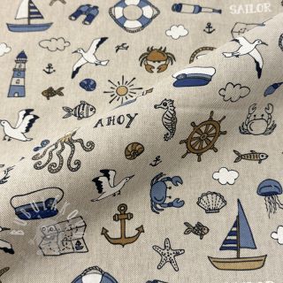 Dekorační látka Linenlook premium Nautical Doodle