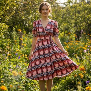 Viskóza ECOVERO Flowers Celia burgundy