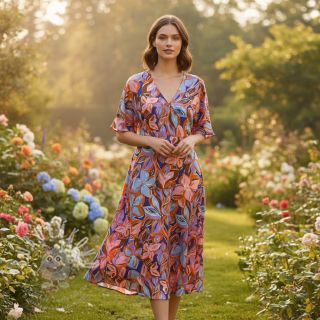 Bavlněná látka VISCOSE Flowers dark petrol