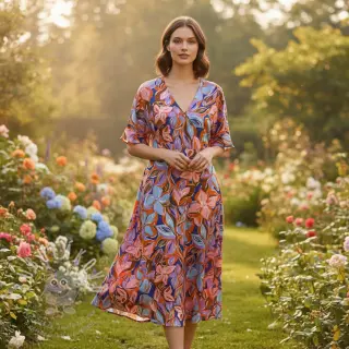 Bavlněná látka VISCOSE Flowers dark petrol
