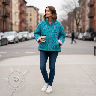 Dvojitá gázovina/mušelín STEPPED Flowers petrol