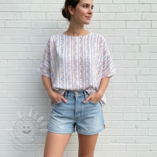 Dvojitá gázovina/mušelín Leaves in stripes digital print ORGANIC