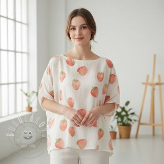 Dvojitá gázovina/mušelín Strawberries digital print