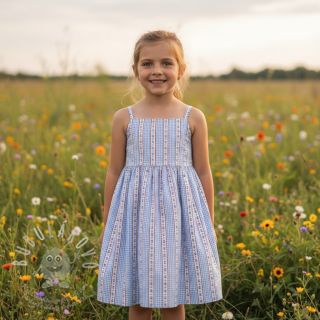 Dvojitá gázovina/mušelín Flowers check blue digital print