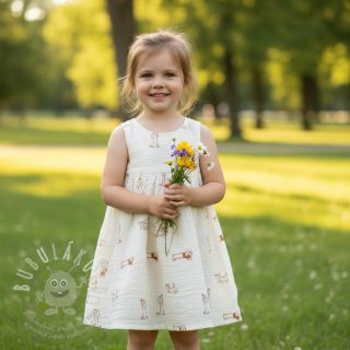 Dvojitá gázovina/mušelín EMBROIDERY Dogs ecru