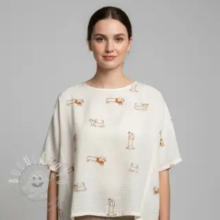 Dvojitá gázovina/mušelín EMBROIDERY Dogs ecru