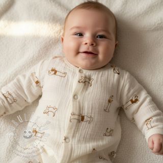 Dvojitá gázovina/mušelín EMBROIDERY Dogs ecru