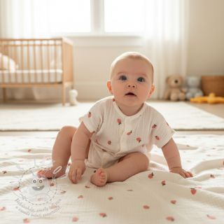 Dvojitá gázovina/mušelín EMBROIDERY Fruit peach SIMPLY NATURAL