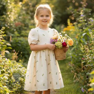 Dvojitá gázovina/mušelín EMBROIDERY Fruit natural green