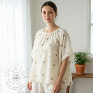 Dvojitá gázovina/mušelín EMBROIDERY Fruit natural green