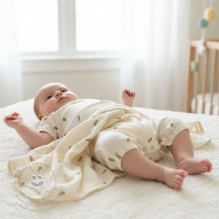 Dvojitá gázovina/mušelín EMBROIDERY Fruit green SIMPLY NATURALL