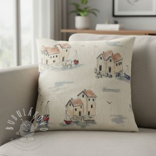 Dekorační látka Linenlook Seaside House View digital print