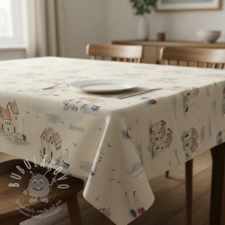 Dekorační látka Linenlook Seaside House View digital print