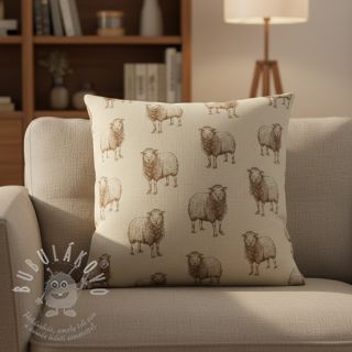 Dekorační látka Linenlook Pen Drawing Sheep digital print