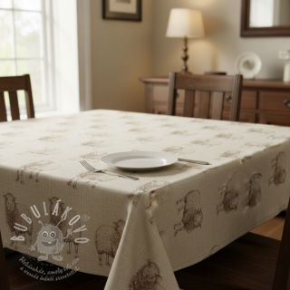 Dekorační látka Linenlook Pen Drawing Sheep digital print