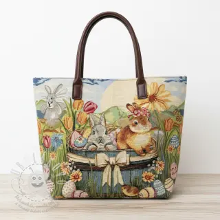Dekorační látka GOBELIN PREMIUM Floral Easter Bunny PANEL