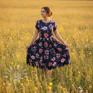 Bavlněná látka VISCOSE Flowers navy digital print