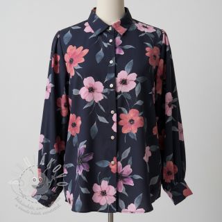 Bavlněná látka VISCOSE Flowers navy digital print