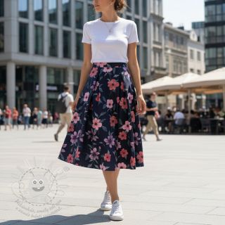 Bavlněná látka VISCOSE Flowers navy digital print