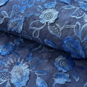 Bavlněná látka TIE DYE EMBROIDERY Flora design B