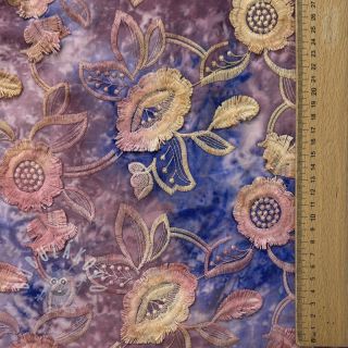 Bavlněná látka TIE DYE EMBROIDERY Flora design C