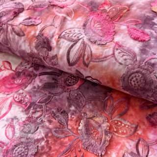 Bavlněná látka TIE DYE EMBROIDERY Flora design D