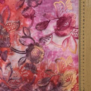 Bavlněná látka TIE DYE EMBROIDERY Flora design D