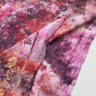 Bavlněná látka TIE DYE EMBROIDERY Flora design D