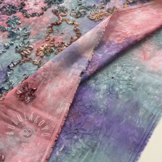 Bavlněná látka TIE DYE EMBROIDERY Eva tape design C