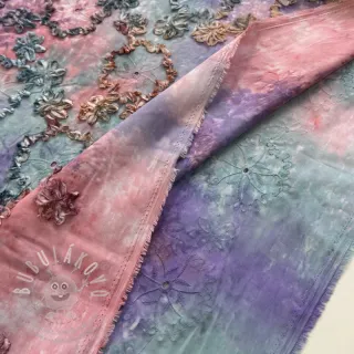 Bavlněná látka TIE DYE EMBROIDERY Eva tape design C
