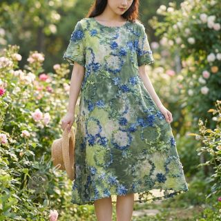 Bavlněná látka TIE DYE EMBROIDERY Eva tape design A