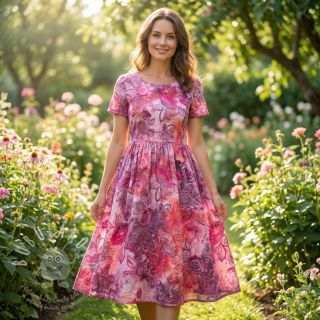 Bavlněná látka TIE DYE EMBROIDERY Flora design D